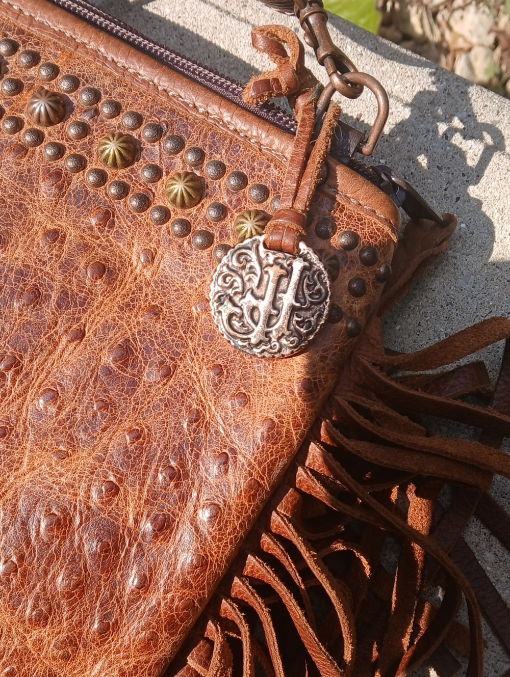 Double J Saddlery the PP41 Vintage Cognac Ostrich Pouch Purse - Picture 16 of 16